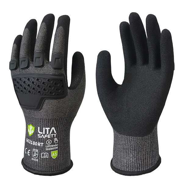 LTNS155PW – Cut Level 5 Impact Gloves for Winter – HPPE Terry Liner – Sandy Foam Nitrile Palm – TPR Back – EN388: 4X43EP, A5